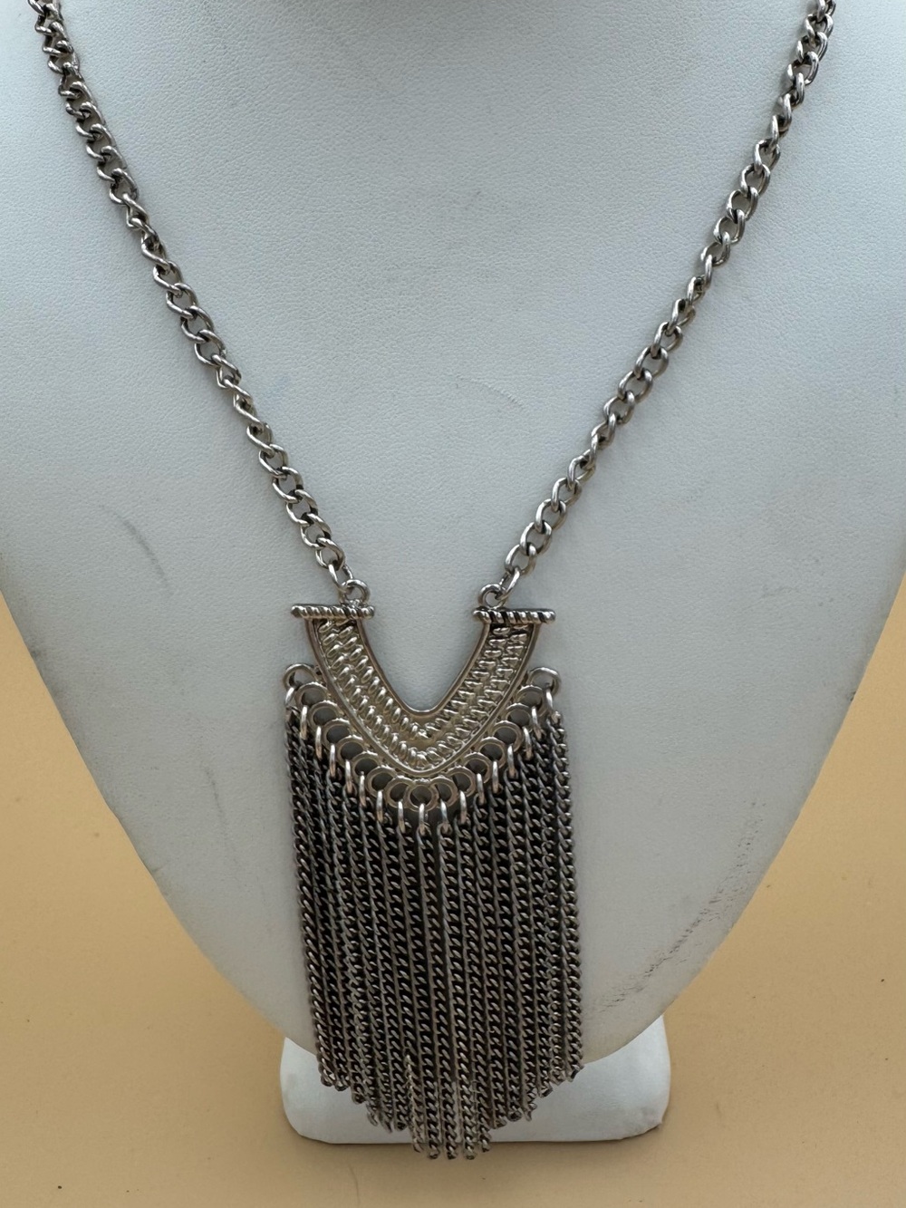 Artisan Silver-Tone Layered Chain Fringe Necklace 137